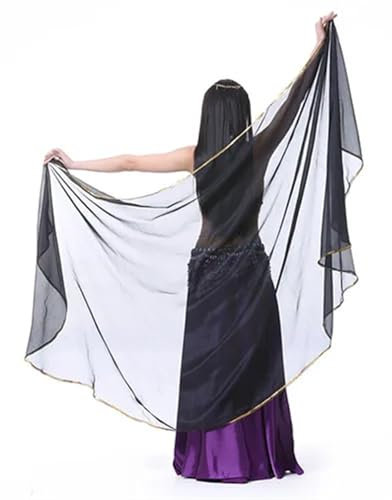 LPHFDCS Bauchtanzschleier 1 stücke Frau Bauchtanz Chiffon Schleier Tanz Tanzen Kostüm Chiffon Schal Schleier 250 * 120CM Bauchtanz-Schal(Black)