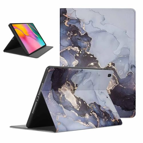Kueqeay Hülle für Samsung Galaxy Tab A 10.1 2019 (SM-T510/T515), Aesthetic Marmor Motiv Design Ultra Dünn Leicht SchutzHülle mit Standfunktion TPU Rücken Slim PU Leder Smart Folio Tablet Cover, Grau