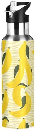 Fuauuyl Yellow Bananas Insulated Stainless Steel Water Bottle Leak & Sweat Proof Vacuum Water Bottle with Straw for Gym Sport Outdoor-1000ml
