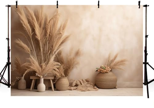 AIBIIN 3 x 2,1 m Boho-Pampas-Fotografie-Hintergrund, Pampasgras, Retro-Wandhintergrund, Kindergeburtstag, Hochzeit, Mutterschaft, Kunst, Portrait, Dekoration, Fotohintergrund, Studio-Requisiten
