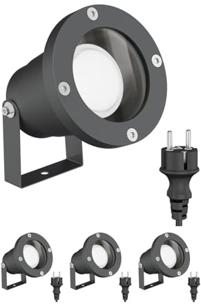 ledscom.de 4 Stück LED Gartenstrahler DUK anthrazit für außen, IP65, inkl. GU10 Lampe (warmweiß, 7W, 630lm)