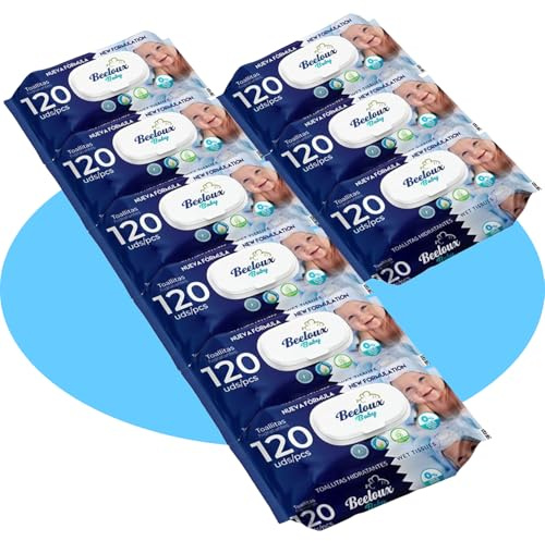 BESTLINE Lingettes humides, soin et hydratation profonde, fibres ultra-douces idéales pour les peaux sensibles, parfum frais (Baby Blue, 9 paquets de 120 unités)