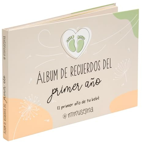 MIMUSELINA Libro Bebe Primer Año | Album Bebe con Más de 50 Páginas y Pegatinas | Tapa Dura + Espiral Resistente | Libro Bebe Ideal como Regalo Recien Nacido y Regalo para Baby Shower | Moderno