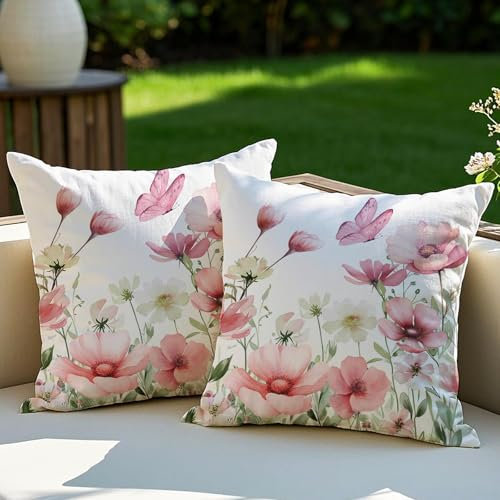 Vorysum Extérieur Housse de Coussin Décoratif Fleurs 40x40 cm Double Côté Rose Résistant à l'eau - Salon/Maison/Bureau - 2 Pièces