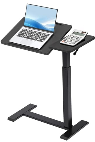 Fromann Table de chevet inclinable et réglable avec roulettes, en forme de C, pour ordinateur portable, bureau de lit roulant pour hôpital et usage domestique (noir)