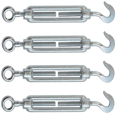 Kippen 1205EK - Confezione da 4 Pezzi di Tenditore con Gancio e Occhiello in Acciaio Zincato. Misura 12 mm.