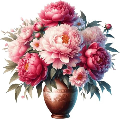 Peony Flower Plant Pot Vinyl Stickers x4, Vibrant Blackout Waterproof Vase Decals, Multi Purpose 1@ 20cm Tall Ideal for Toilets car or Laptop. 3@ 7cm Tall Ideal for Phone, Cups & Mugs (Vase)