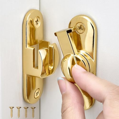 Litensh Pestillos de puerta de granero abatible de 90/180 grados, aleación de zinc, en ángulo recto, herrajes de bloqueo para jardín, baño, armario, ventana (dorado)