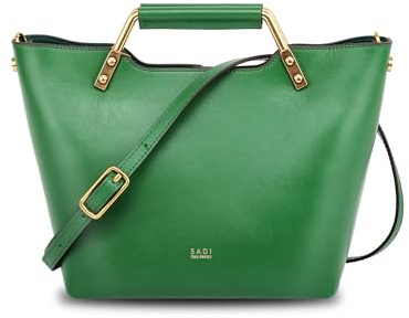 SADI Handtaschen für Damen Echtes Leder Grün, Umhängetasche Damen, Grüne Farbe Design Tote Bag, mit Abnehmbarer Innentasche Geldbörse