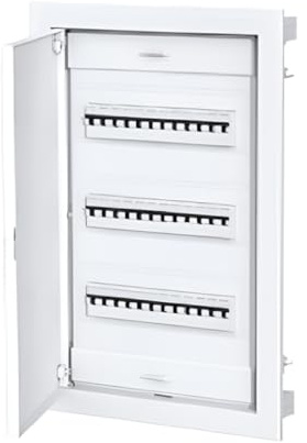 Centralino da incasso con porta metallica, 36+6 (3x12) moduli, 368x568x93mm, con morsettiere, bianco RAL903, guida DIN in acciaio, portello in metallo, quadro elettrico per cartongesso, Made in Italy