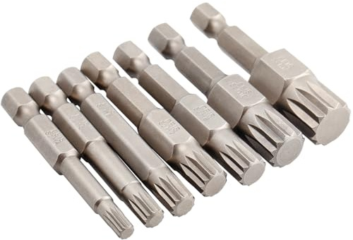 Gasea 7Pcs Puntas de Destornillador Torx de 12 Puntos, Puntas de Seguridad para Destornillador, Juego de puntas Destornillador Largo de 50mm, puntas hexagonales Torx 1/4'', M4-M12