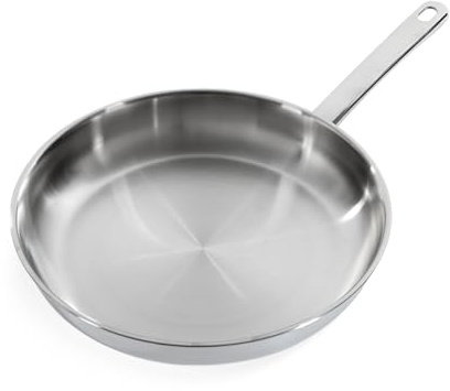 BK Bright 18/10 Edelstahl Bratpfanne Ø 30 cm, Professionelles Kochen, Unbeschichtet,3-Ply,Bleiben-Kühl Griff,Universalpfanne,Induktion,Edelstahl Poliert,Backofenfest Bis 230°C,Spülmaschinenfest,Silber