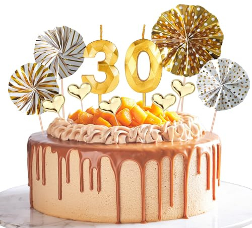 Geburtstagskerzen Zahlen 30 mit 9 Tortendeko, Birthday Candles Cake Topper | 3D Gold Glitzer Kerzen 30. Geburtstag Kuchendeko für Geburtstag, Hochzeit, Jubiläum
