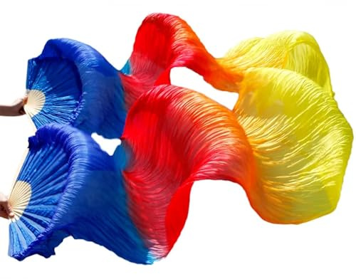 LKAMCBZMF Belly Dance Silk Fans, Imitation Silk Belly Dance Veil Fan Chinese Handmade Dyed Multicolor Multiple Sizes 2 pcs(14,Imitationsilk-240x90)