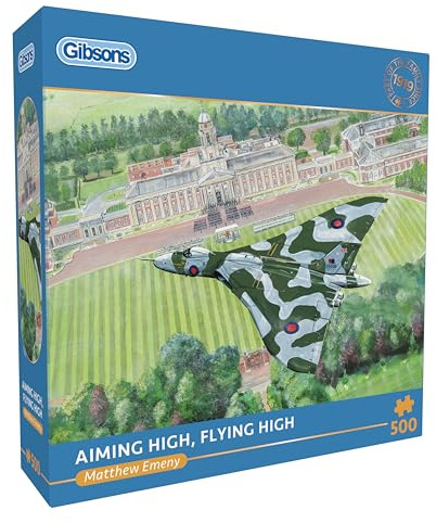 Gibsons Aiming High Flying High 500 Teile Puzzle für Erwachsene - Vulcan XH558 Display von Matthew Emeny - Militärluftfahrt Sammler Geschenk - Premium Nachhaltig Hergestellt in Großbritannien/EU