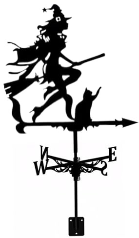 Girouettes en métal Sorcière et Chat Girouette - Indicateur de Direction du Vent Rétro pour Décorations de Jardin Ferme Extérieure, 13, 8x21, 7 Pouces