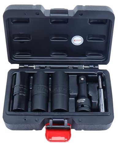 CCLIFE Mutternausdreher Set 5tlg 17/19/21 mm 1/2 Zoll CR-MO | Für beschädigte, rostige und rundgedrehte Radmuttern, hohe Griffigkeit für Werkstatt, Auto und DIY