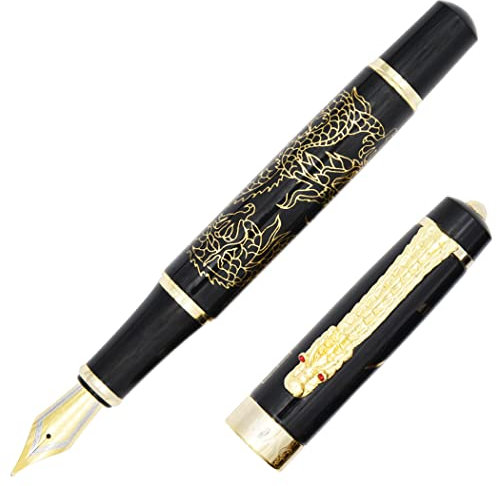 Gullor Fountain Pen Descendants of the Dragon/Loong Black with Golden Dragon pattern & Chinese Characters