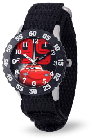 Lightning McQueen Armbanduhr für Jungen – Analoge Armbanduhr für Kinder 3–5 Jahre, Kleinkinder, Jungen, Schwarze Lünette, schwarzes Nylonband, lustige und stilvolle Auto-Uhren mit Lightning McQueen