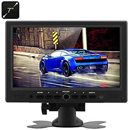 BONDWL 7 Inch TFT LCD Car Monitor HDMI PC Monitors - Vehicle Headrest Monitor with 800x480 Native Resolution, HDMI + VGA + AV Video Inputs, 360 Degree Rotating Stand