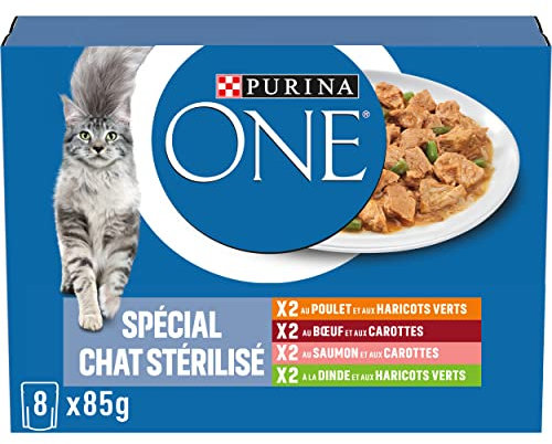PURINA ONE | BIFENSIS | Chat Adulte Stérilisé | Soutien la vitalité du chat, les muscles et les articulations | Effilés en Sauce | Poulet, Bœuf, Saumon, Dinde | Sachets Fraîcheur | Lot de 10 (8 x 85g)