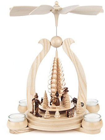 DREGENO Pyramide natur mit Winter-Sportlern, für Teelichter, von DREGENO SEIFFEN 32,5 cm – Original erzgebirgische Handarbeit