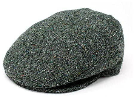 Hanna Hats Vintage Wolle Tweed Irische Flache Kappe (Grünes Fischgrätenmuster, S)