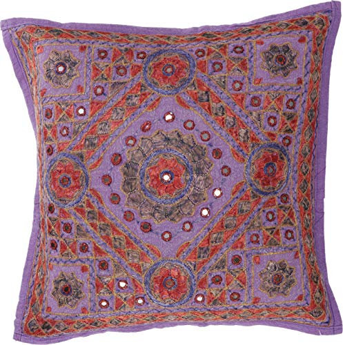 GURU SHOP Kissenhülle, Orient Kissenbezug, Bestickter Dekokissen Bezug - Muster 27, Violett, Baumwolle, 40x40x0,5 cm, Zierkissen, Dekokissen, Sofakissen