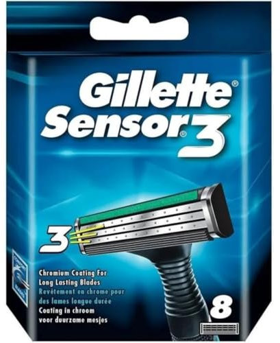 Gillette Sensor3 Rasierklingen mit verbesserten Gleitstreifen für eine glatte und komfortable Rasur, 8 Ersatzklingen