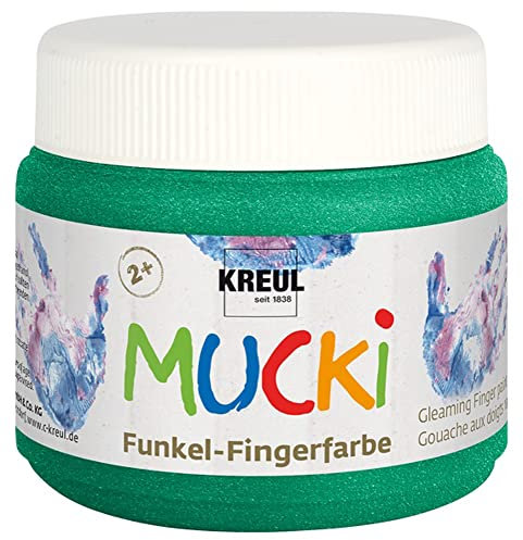KREUL 23123 - Mucki schimmernde Funkel - Fingerfarbe, 150 ml in Smaragd grün, auf Wasserbasis, parabenfrei, glutenfrei, laktosefrei und vegan, auswaschbar, vermalbar mit Pinsel und Fingern