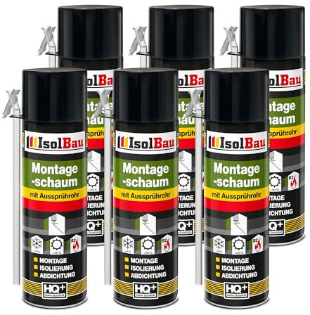 Isolbau B2 Montageschaum mit Aussprührohr - 6 x 500 ml PU-Bauschaum für Montage, Isolierung, Abdichtung, Innen & außen