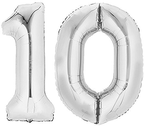 TOP TEN XXL Folienballon 80 cm Silber 10 Zahlenballon, Luftballon, Geburtstag, Heliumballon