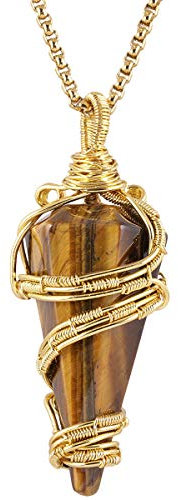 mookaitedecor Wire Wrap Healing Stones Pendant Necklace, Hexagonal Crystal Point Pendant for Divination Healing Chakra Reiki brown