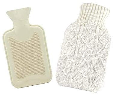 Homezone Cream Knitted Hot Water Bottle with Cover – 2L Leakproof Heat Pad for Pain Relief & Hand Warmer - Large Hot Water Bottles for Adults, Xmas Gifts, Gifts for Women & Large Stocking Fillers