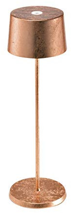 Zafferano Olivia Dimmbare LED-Tischlampe, IP65-Schutz, für Innen-/ Außenbereich, Micro-USB-Ladegerät, Höhe 35,5 cm, EU-Stecker-Blattkupfer