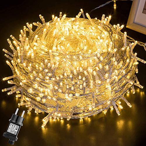 GlobaLink Luces Árbol Navidad 1000 LEDs 100M, IP44 Impermeable Guirnalda Exterior Interior 8 Modos Brillo, Función Memoria Decoración Navidad Jardín Hogar Escaparate Puerta