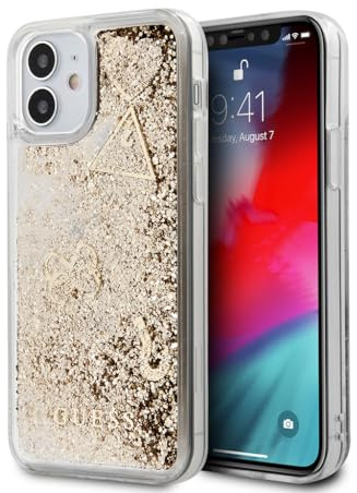 Guess PC/TPU Liquid Glitter Hard Case Herzen Charms - Gold iPhone 12 Mini