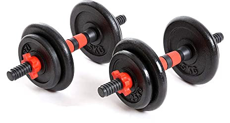 Enjoy Fit Kurzhanteln 2er Set Gusseisen 15kg / 20kg / 25kg – Hantelstange, Gewichte und Sternverschlüsse gerändelt 25mm schwarz rot (Schwarz-15KG)