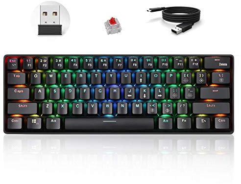 Iwinna Russian English Mechanical Keyboard 61 Keys USB Wired 2.4G Wireless Dual Mode Gaming Keyboards Backlight for Desktop PC Laptop