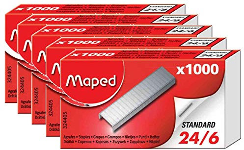 Maped Heftklammern, 24/6, verzinkt, 5 Packungen mit je 1000 Stück