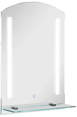 kleankin Espejo de Baño con Luces LED 70x50 cm Espejo para Baño con Interruptor Táctil Iluminación Regulable y Estante de Vidrio para Salón Entrada Plata