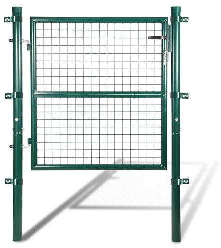 SWANEW Gartentor Gartentür Grün Hoftor Zauntür Tor Inkl. Schloss 125 x 100 cm Zauntor Garten Gartenpforte Gitterzaun