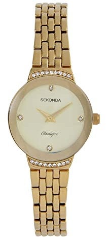 Sekonda Womens Analogue Quartz Watch Gold Coloured Case and Bracelet with Champagne Sunray Dial and Crystals 40056