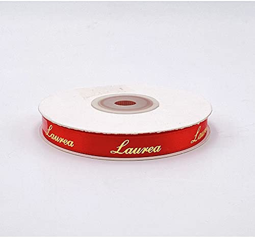Bomboniere Nastro Doppio Raso Rosso Scritta Oro Laurea 10 mm X 25 Metri