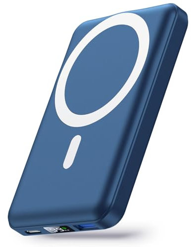 Yiisonger per Mag-safe Powerbank, 10000mAh Caricabatterie Portatile Magnetico Wireless PD 22.5W Ricarica Rapida USB QC3.0 Display LED Batteria Magnetico per iPhone 12/13/14/15/16/Pro/Plus/Max(Blu)