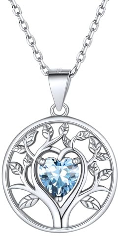 Supcare Collana Albero della Vita Donna, Acquamarina Collana Argento 925 Donna, Oro Bianco Collana Donna con Pietra Portafortuna, Idee Regalo Donna per Mamma Fidanzata Ragazza