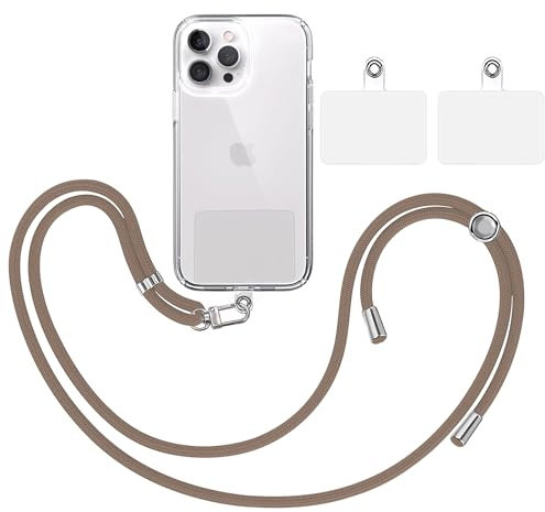 TBOC Band Handykette Schlüsselband Kette Handyschnur [Braun] + 2 Zusätzliche Befestigungspatches Aufhängen Nacken Universal Handy - Pad Handyband Patch Karabiner Hülle Handyhülle Lanyard