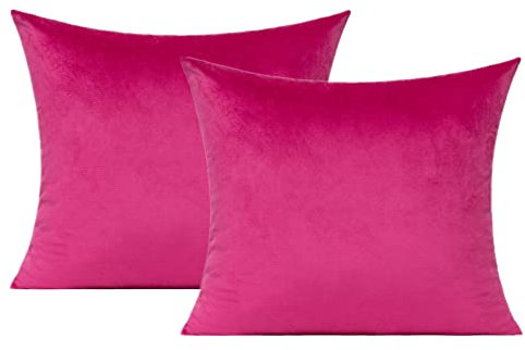 Samt-Kissenbezug, dekorativ, gemütlich, weich, einfarbig, quadratisch, Heimdekor, für Auto, Couch, Sofa, Schlafzimmer, Büro, ca. 45 x 45 cm, pink, 2 Stück