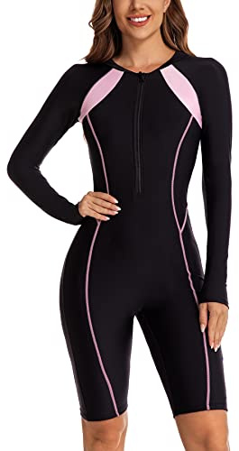 Ecupper Damen Bademode Rash Guard Einteiler Langarm Zip Up