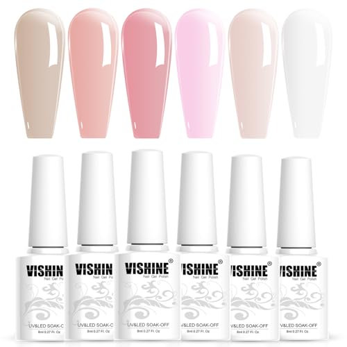 Vishine UV Nagellack,neutrales Gelee Gel Nagellack nude rosa Haut Creme Gel Polieren transparentes Kristall Gel Lack Nail Art Gel 6pcs 8ml C082